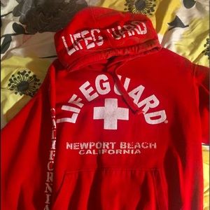 Red, comfortable California lifeguard hoodie.